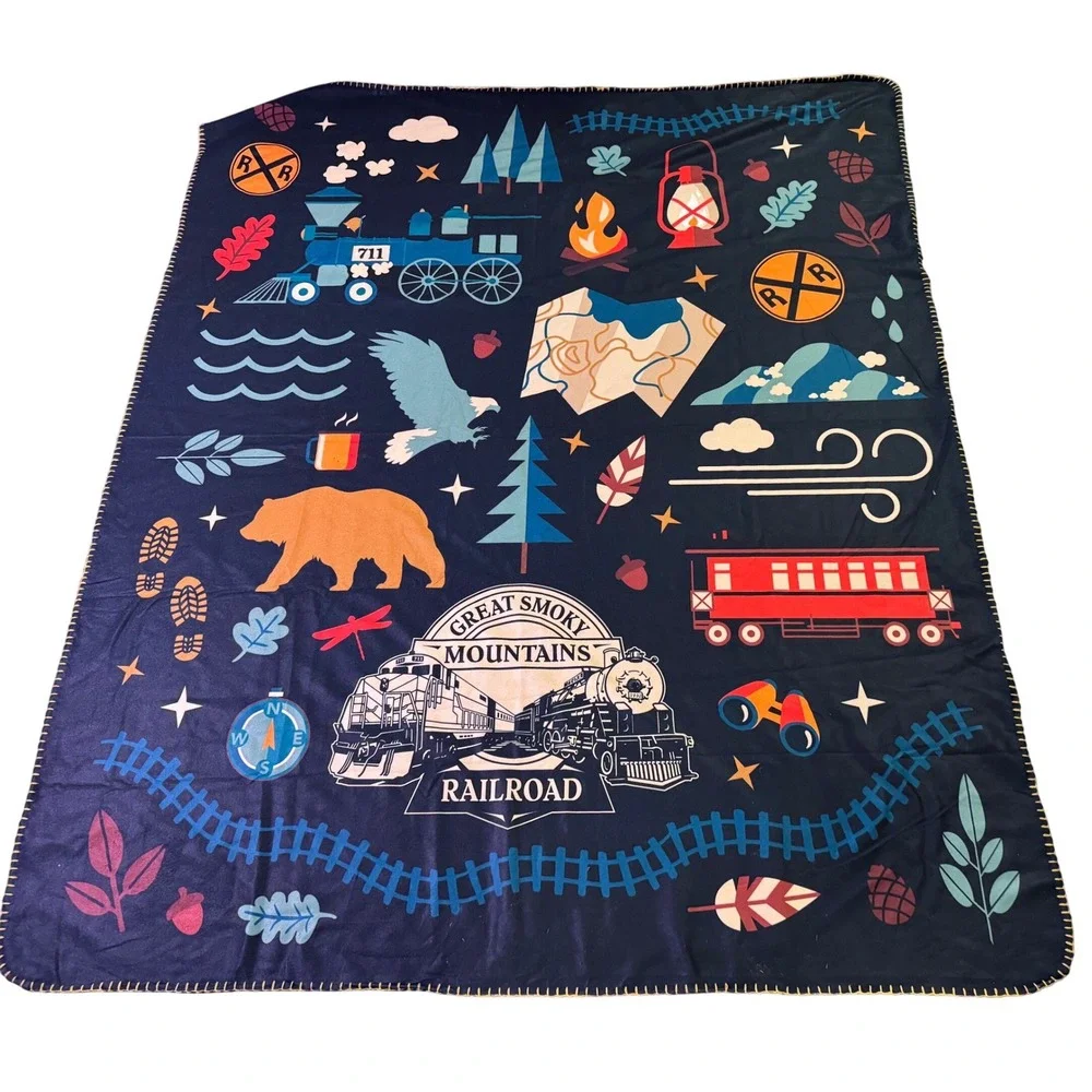 Great Smoky‎ Mountains Railroad Train Fleece Blanket Travel Souvenir 50x60 in